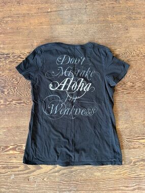 Hawaii's Finest Black Tee with White Script 'Aloha'